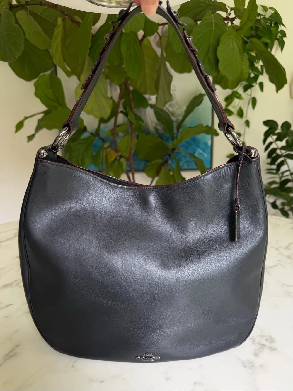Coach Nomad Mae Hobo in Willow Floral Tea Roses Black Leather Shoulder Bag 55543